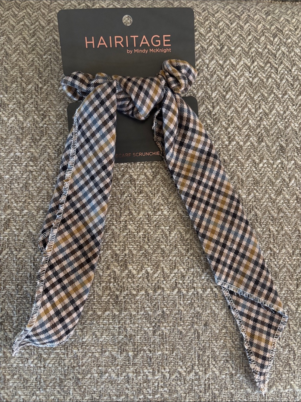 Hairitage Plaid Scarf Scrunchie - Black, Tan & White